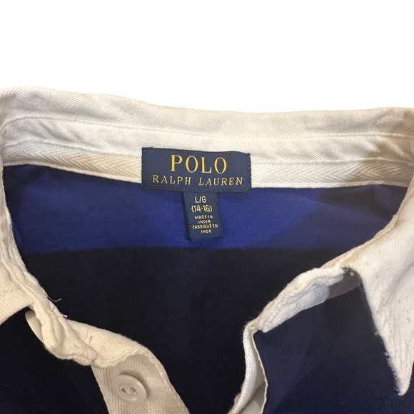 Polo Ralph Lauren Boys L/S Rugby Stripe Shirt, Navy/Royal Blue, Size Lg (14-16) - Picture 3 of 5